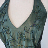 Green Vintage Ombre Floral Beaded Empire Waist Halter Long Chiffon Tulle prom dress Evening Gown Party Dress HZ1023