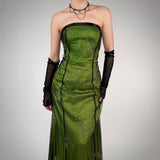 Green Fashion Retro Elegant Exquisite Floral Corset Long Chiffon Tulle Ball Gown Evening Dress Party Dress Prom Dress HZ1023