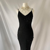 Black gorgeous exquisite elegant beaded long chiffon ruffled ball gown, evening dress, party dress HZ1023