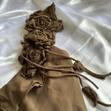 ??Brown Stunning Retro Unique Fashion Beautiful Elegant Exquisite Floral Long Ruffle Neckline Low Back Design Chiffon Ball Gown Evening Gown Birthday Party Gown Prom Gown HZ1023