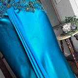 Blue Retro Fashion V-Neck Elegant Exquisite Beaded Floral Long Sexy Slim Spaghetti Strap Ball Gown Evening Gown Party Dress Prom Gown HZ1023