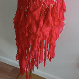 Red gorgeous shiny fashion elegant exquisite beaded Suspenders long elegant chiffon tassel ruffles prom dress evening dress party dress HZ1023