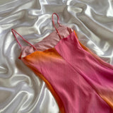 Gradient Pink Orange Retro Fashion Glitter Long Chiffon Ball Gown Evening Gown Party Dress Prom Gown HZ1023