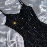 Black shiny elegant spaghetti strap sequined long ball gown prom dress evening dress party dress HZ1023