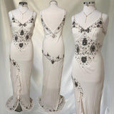 Ivory Shiny Fashion Elegant Beautiful Exquisite Gem Beaded Long Chiffon Ruffles Handmade Customized Ball Gown Evening Dress Party Dress Prom Dress HZ1023
