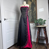 Black pink elegant delicate floral applique rhinestones vintage fashion long spaghetti strap satin ball gown evening dress party dress prom dress HZ1023