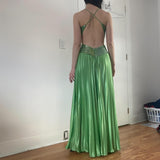 Green Vintage Fashion Playful Deep V Exquisite Beaded Sequin Camisole Long Backless Satin Fairy Ball Gown Prom Dress Evening Gown Birthday Party Dress HZ1023