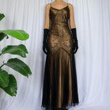 Golden Brown Vintage Fashion Elegant Exquisite Beading Long Chiffon Satin Tulle Ball Gown Evening Dress Party Dress Prom Dress HZ1023