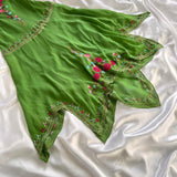 Grass Green Exquisite Floral Embroidery Spring Fairy Retro Fashion Spaghetti Strap Midi satin Ball Gown Evening Dress Birthday Party Dress Prom Dress HZ1023