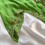 Grass Green Exquisite Floral Embroidery Spring Fairy Retro Fashion Spaghetti Strap Midi satin Ball Gown Evening Dress Birthday Party Dress Prom Dress HZ1023