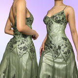 Green Beautiful Stunning Vintage Gorgeous Fashion Elegant Exquisite Beading Midi/Short Asymmetrical Chiffon Flowing Ball Gown Evening Dress Birthday Wedding Guest/Birthday Party Dress Prom Dress HZ1023