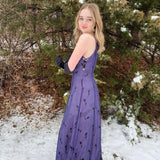 Purple Elegant Exquisite Floral Spaghetti Strap Long Tulle Floor Length Ball Gown Evening Gown Party Dress Prom Dress HZ1023