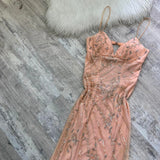 Pretty Vintage Peach Cream Delicate Silver Floral Sequin Beaded Long Chiffon Ball Gown Evening Gown Prom Dress Birthday Party Dress HZ1023