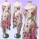 Pink Gorgeous Lightweight Delicate Floral Spaghetti Straps Long Chiffon Ball Gown Evening Dress Party Dress HZ1023