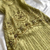 Green Gold Retro Fashion Beautiful Fantasy Exquisite Rhinestone Gemstone Beaded Spaghetti Straps Long Chiffon Lace Ball Gown Evening Party Dress Prom Dress HZ1023