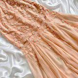 Blush pink light pink gorgeous exquisite vintage fashion floral long elegant chiffon ball gown evening dress birthday party dress prom dress Bridesmaids Dresses HZ1023