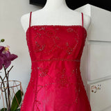 Red Pink Gradient Retro Shiny Fashion Stunning Elegant Delicate Floral Beaded Backless Lace Up Long Tulle Formal Prom Dress Evening Gown Birthday Party Gown Prom Gown Graduation Gown HZ1023