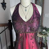 Fuchsia Vintage Fashion Stunning Elegant Exquisite Beaded Long Satin Tulle High Waist Formal Gothic Ball Gown Evening Dress Birthday Party Dress Prom Dress Graduation Dress HZ1023
