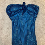 Blue Gorgeous Flowing Retro Beautiful Elegant Delicate Floral Beaded Long Chiffon Ball Gown Evening Gown Party Dress Prom Dress HZ1023