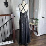 Black Vintage Fashion Elegant Delicate Beaded Sweetheart Neck Spaghetti Straps Long Tulle Chiffon Ball Gown Evening Gown Party Dress Prom Gown HZ1023