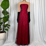 Red and black shiny fashion retro elegant exquisite floral corset long chiffon tulle ball gown evening dress party dress prom dress HZ1023