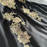 Black Fashion Elegant Beautiful Exquisite Lace Beaded Long Satin Handmade Custom Prom Dress Evening Dress Party Dress Prom Dress HZ1023