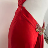 Red beautiful elegant fashion exquisite beaded spaghetti straps long satin slit prom dress ball gown evening dress party dress HZ1023