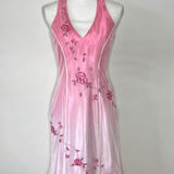 Pink Fashion Gradient Elegant V-neck Exquisite Floral Beading Backless Long Tulle Satin prom dress Evening Dress Party Dress HZ1023