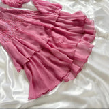 Pink gorgeous exquisite elegant beaded long chiffon ruffled ball gown, evening dress, party dress HZ1023