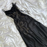 ????Black Vintage Glam Rock Unique Fashion Beautiful Elegant Exquisite Gold Stud Beads Long Satin Ball Gown Evening Gown Birthday Party Dress Prom Dark Fairy/Black Swan HZ1023