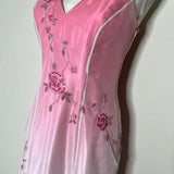 Pink Fashion Gradient Elegant V-neck Exquisite Floral Beading Backless Long Tulle Satin prom dress Evening Dress Party Dress HZ1023