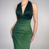 Green Gradient Sparkling Fairy Retro Long Chiffon Bodycon Slim Formal Prom Dress Evening Dress Birthday Party Dress Graduation Prom Dress HZ1023