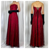 Red and black shiny fashion retro elegant exquisite floral corset long chiffon tulle ball gown evening dress party dress prom dress HZ1023