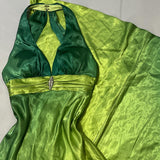 Green Retro Fashion Gradient V-Neck Dress Fairy Long Satin Prom Dress Evening Dress Party Dress Prom Dress HZ1023