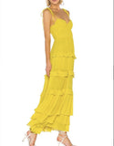 Yellow fashion elegant simple spaghetti strap long chiffon tiered ball gown evening dress party dress HZ1023