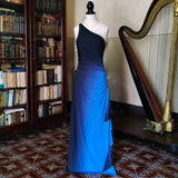 Blue retro fashion gradient elegant one shoulder long chiffon ball gown, evening dress, party dress HZ1023