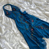 Indigo Gorgeous Flowing Vintage Beautiful Elegant Delicate Floral Beaded Spaghetti Straps Long Chiffon Tulle Ball Gown Evening Gown Party Dress Prom Gown HZ1023