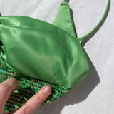 Green Vintage Fashion Playful Deep V Exquisite Beaded Sequin Camisole Long Backless Satin Fairy Ball Gown Prom Dress Evening Gown Birthday Party Dress HZ1023