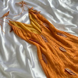 Orange gorgeous retro fashion elegant exquisite leaf beading spaghetti strap long chiffon ball gown evening dress birthday party dress prom dress HZ1023