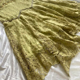 Green Gold Retro Fashion Beautiful Fantasy Exquisite Rhinestone Gemstone Beaded Spaghetti Straps Long Chiffon Lace Ball Gown Evening Party Dress Prom Dress HZ1023