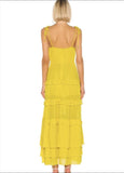 Yellow fashion elegant simple spaghetti strap long chiffon tiered ball gown evening dress party dress HZ1023