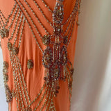 Fantasy Orange Coral Elegant Exquisite Gem Beaded Long Chiffon Ball Gown Evening Dress Party Dress Prom Dress HZ1023
