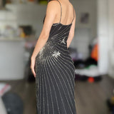 Black Vintage Fashion Elegant Sophisticated Stunning Silver Butterfly Beaded Long Chiffon Tulle Ball Gown Evening Dress Party Dress Prom Dress HZ1023