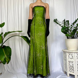 Green Fashion Retro Elegant Exquisite Floral Corset Long Chiffon Tulle Ball Gown Evening Dress Party Dress Prom Dress HZ1023