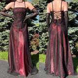 Burgundy Sparkling Vintage Elegant Stunning Exquisite Beaded Long Tulle Satin Ball Gown Evening Gown Party Dress Prom Gown HZ1023