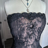 Black Brown Vintage Fashion Stunning Elegant ExquisiteLace Beaded Long Satin Formal Prom Dress Evening Dress Birthday Party Dress Ball Gown Graduation Dress HZ1023