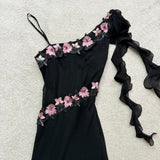 Black Gorgeous Elegant Delicate Pink Embroidered Appliqu¨¦ Beaded One Shoulder Long Chiffon Ruffled Sequin Ball Gown Birthday Party Dress Evening Gown Prom Gown Holiday Date Night Gown HZ1023