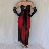 Black Red Fashion Gradient Retro Exquisite Rhinestone Elegant Shiny Long Chiffon Ball Dress Evening Dress Birthday Party Dress Prom Dress HZ1023