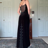 Vintage Black Velvet Gorgeous Exquisite Beading Elegant Spaghetti Strap Long Velvet Ball Gown Evening Dress Birthday Party Dress Prom Dress HZ1023