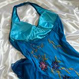 Indigo Gorgeous Flowing Vintage Beautiful Elegant Delicate Floral Beaded Spaghetti Straps Long Chiffon Tulle Ball Gown Evening Gown Party Dress Prom Gown HZ1023